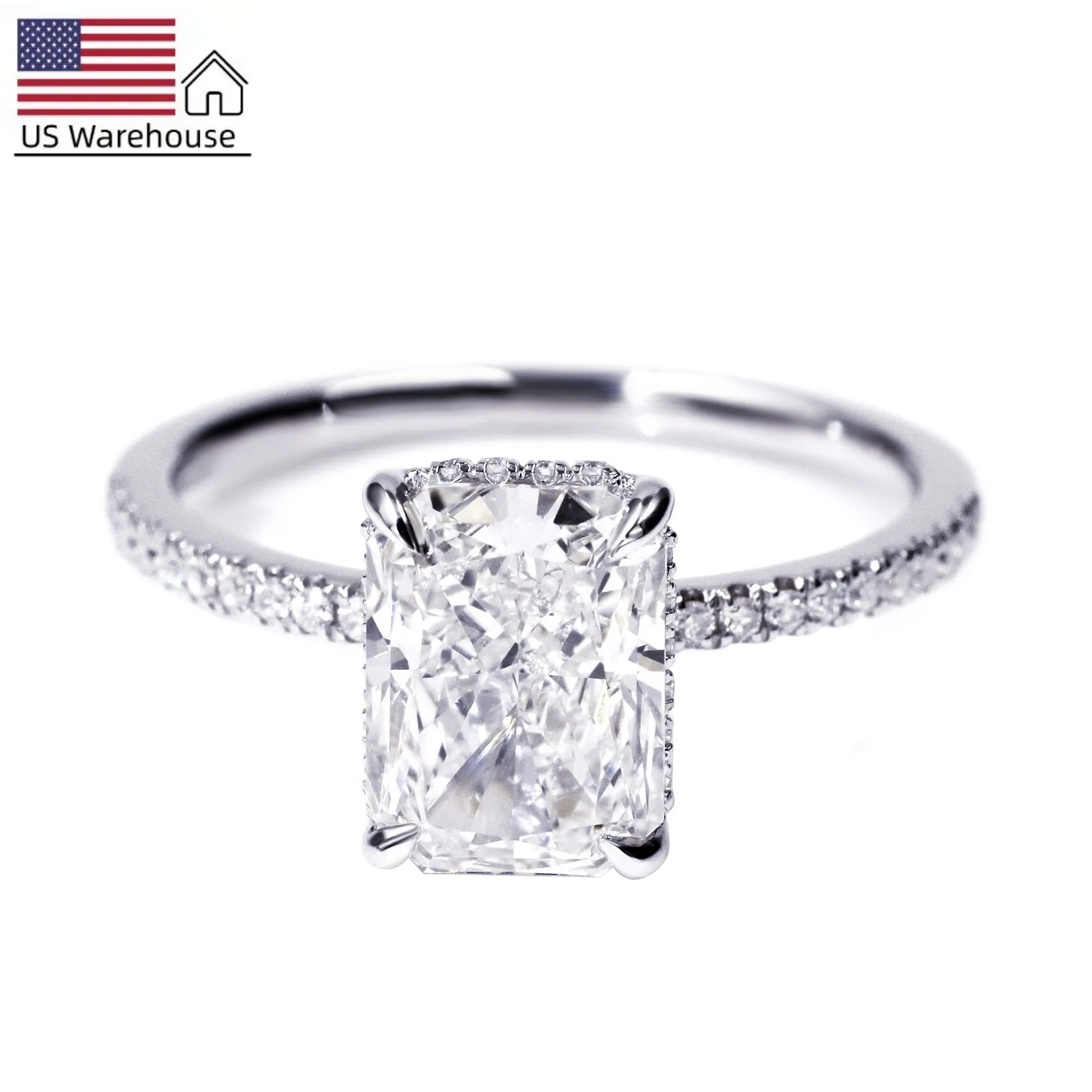 Tianyu Gems FBA 7*9mm Radiant Crushed Ice Cut DEF VVS1 Moissanite Diamond Ring With Hidden Halo Instock For Women