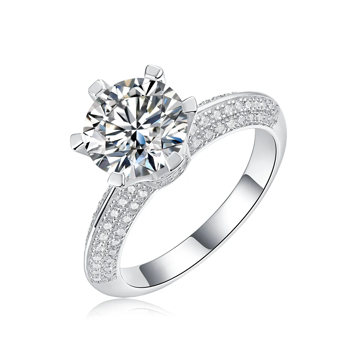 Joyería fina Gra Certified 925 Sterling Silver Mujeres 3,0 Quilates Anillo de compromiso Moissanite Diamond Wedding Ring