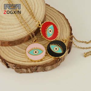 Zogxin Evil Eye Pendant Necklace Stainless Steel Chain Women Fashion Jewelry Gift Pink Red Black Color Geometric Design - Product Image 1