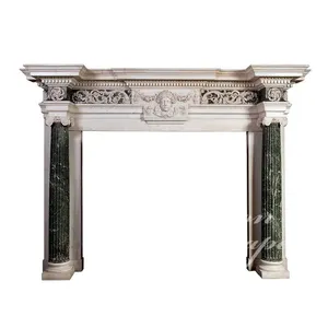 Modern European luxury hand caving natural stone marble fireplace mantel for indoor NTMFI-076Y