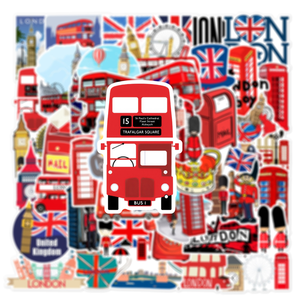 Autocollants muraux en vinyle, 50 pièces, bleu rouge britannique, scène de londres classique, cabine téléphone, Bus, bagages, personnalisés - Product Image 3