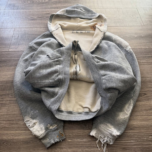 Felpe con Cappuccio da <span class=keywords><strong>Uomo</strong></span> di Alta Qualità, Stile Vintage, Effetto Consumato, con Zip, Taglie Oversize - Product Image 2