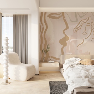 <span class=keywords><strong>Papier</strong></span> <span class=keywords><strong>peint</strong></span> abstrait grand format beige et or à motifs pour la décoration murale des espaces résidentiels et commerciaux, en matériau écologique - Product Image 2