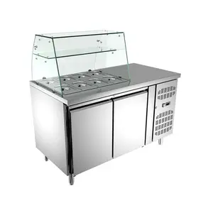 ガラスカバーとフライパン付きの長さ1630 mmの高さ700 mmのステンレス鋼ピザレストランサラダ準備テーブル冷凍庫