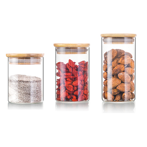 Best selling kitchen stackable food containers glass storage containers recycled glass jars with bamboo lids