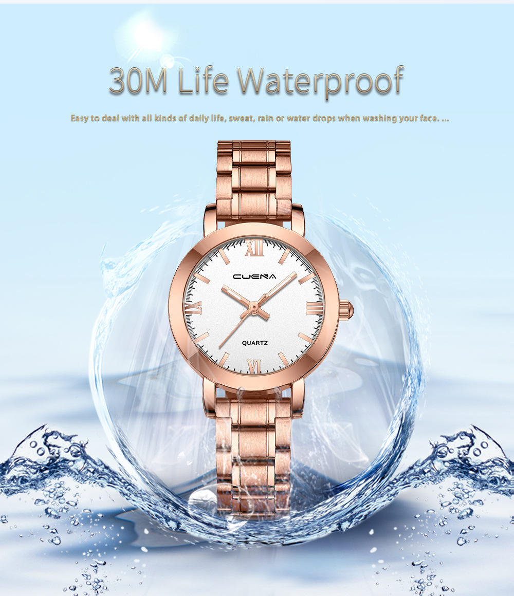 Reloj Cuena 6020 para Mujer, Esfera Pequeña y Simple, Manecillas Luminosas,  Oro Rosa, Correa de Acero Inoxidable, Resistente al Agua - Main Image