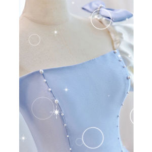 Blue Ball Gown Square Neck Satin Prom Dress Sky Blue Adult Size X072 Contrast Color Elegant Evening Wear - Product Image 3