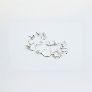 Juego de Aretes de Aro de Plata con Perlas al por Mayor, Aretes de Acero Inoxidable, Aretes Minimalistas de Moda para Mujer, Joyería - Product Image 1