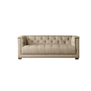 Canapé <span class=keywords><strong>Chesterfield</strong></span> en tissu de <span class=keywords><strong>lin</strong></span> <span class=keywords><strong>beige</strong></span> français de bonne qualité, canapé à deux places avec assise large - Product Image 4