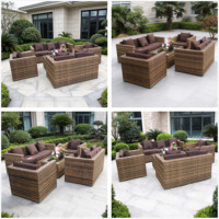 Ensemble de canapés modulaires en rotin PE, 5 pièces, brun foncé, emballage KD, couleur personnalisée, mobilier d'extérieur pour jardin, terrasse, hôtel, directement de l'usine