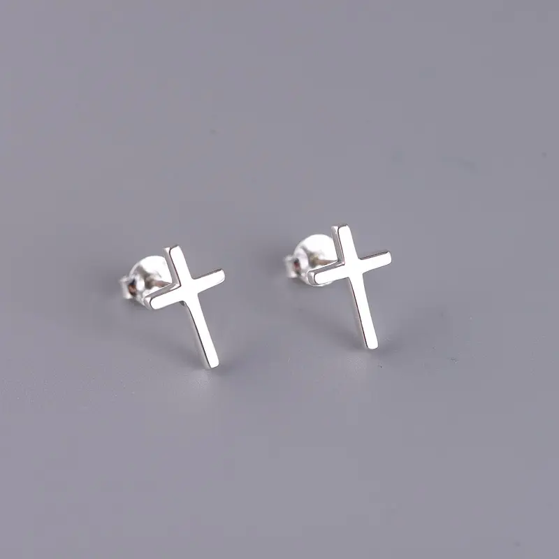 925 Sterling Silver Cross Shape Stud Earrings for Women