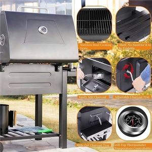 Barbecue à gaz et charbon de bois à double usage en acier au carbone thermolaqué - Grand modèle multifonctionnel pour intérieur/extérieur, poêle sans fumée - Product Image 4