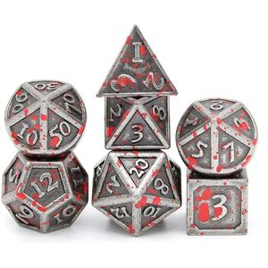 Set di dadi RPG in metallo cavo poliedrico nero in 7 pezzi D100 D20 bordo 100 grandi lati caricati dadi dungeon draghi dadi