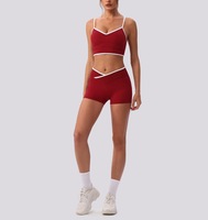 Ensemble de sport et yoga pour femme, effet seconde peau, avec soutien-gorge de sport et short, bretelles réglables, leggings taille haute, pour la gym et le fitness