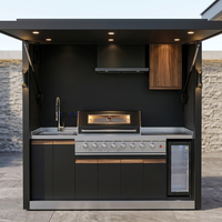 Cuisine extérieure moderne sur mesure de 2,5 m, conçue pour toutes les conditions météorologiques, en acier inoxydable 304, avec grill et évier modulaires