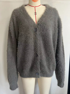 Cárdigan de punto suelto para mujer con <span class=keywords><strong>cuello</strong></span> en V, de poliamida, con botones, amarillo, con <span class=keywords><strong>pelo</strong></span> sintético de conejo. - Product Image 3