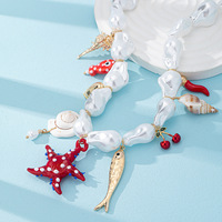 Collier de perles artificielles avec pendentif étoile de mer et breloque coquillage, bijoux de mode pour femme, idéal pour les vacances à la plage, vente en gros, ensemble cadeau