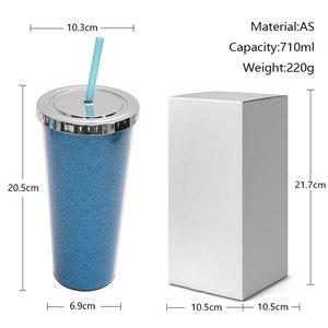 Shang Kou Ai Glitter Straw Cup 24oz Double Wall Plastic Reusable Drinkware For Party Home Office Use - Product Image 5