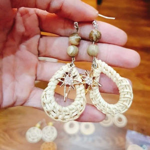 Boucles d'oreilles en rotin pour filles, modèle tendance, élégant, été 2020 - Product Image 2