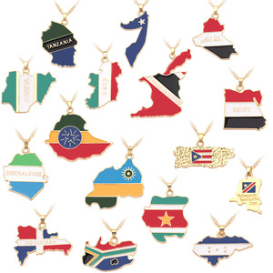Collar de Cadena con Dijes Clásicos de <span class=keywords><strong>Mapa</strong></span> de Múltiples Países, Bandera Nacional Geométrica de Acero Inoxidable Electrochapado con Ópalo, Regalo de Viaje - Product Image 3