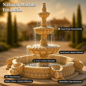 Fontaine à 3 niveaux en marbre beige TREVI - Sculptée à la main |   Resort Courtyard & Villa Estate Garden |   Sculpture paysagère d'extérieur - Product Image 1