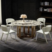 Moderne Luxus Gold Silber Metall runde Marmor Steinplatte Esstisch mit drehbarer Mitte 6 8 10 Sitze Stühle Set Esstische