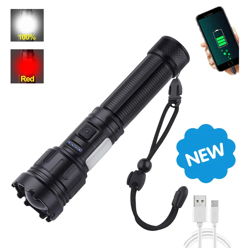 Longue portée P99 COB Zoomable double source de lumière blanc laser lumière USB Rechargeable imperméable led lampe torche lampes de poche