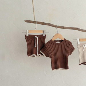 Pantalones cortos de estilo coreano para niños <span class=keywords><strong>y</strong></span> niñas, Camiseta de algodón acanalada de 2 a 18 <span class=keywords><strong>meses</strong></span>, 2023 - Product Image 6
