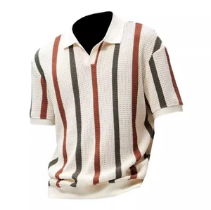 <span class=keywords><strong>Polo</strong></span> de punto a rayas para hombre - Rayas verticales con bloques de color, corte ajustado, transpirable, top informal de negocios |   OEM Personalizado - Product Image 4