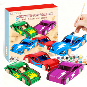 Juguete de vapor fácil de montar, coches de carreras de madera DIY, pinta tu propio Kit de pintura de coche de madera <span class=keywords><strong>para</strong></span> niños, niñas, regalo de cumpleaños - Product Image 1