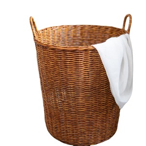 Wicker Laundry <b>Basket</b> 45x45 Cm Round <b>Plant</b> Fiber Clothing Organizer <b>For</b> Bathroom Bedroom Storage - Product Image 4