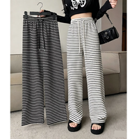 Pantalon droit taille haute uni et doux avec cordon élastique, coupe ample confortable, idéal pour l'été et le quotidien, disponible en 2 couleurs