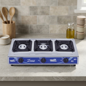 Table de cuisson au gaz portable en acier inoxydable à 3 brûleurs avec commande par bouton et allumage piézoélectrique pour usage domestique - Product Image 3