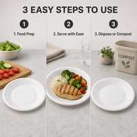 Assiette jetable de haute qualité en bagasse de canne à sucre, résistante à l'huile et à l'eau, compostable, biodégradable, écologique, pour les fêtes