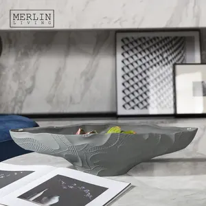 Merlin Mangkuk Buah Porselen, Dekorasi Rumah Modern Warna-warni dengan Tekstur Daun Keramik Panjang Dekorasi Piring Buah Kering untuk Nampan Buah