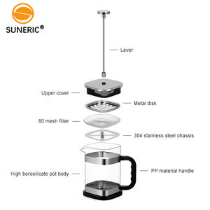 Cafetera grande de vidrio de borosilicato de 1000 de acero inoxidable 304 ml, Kit de café de <span class=keywords><strong>prensa</strong></span> <span class=keywords><strong>francesa</strong></span> cuadrada al por mayor - Product Image 4