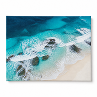 Impression murale aérienne de la côte turquoise, paysage marin de récif et de plage pour salon, hôtel, complexe hôtelier, intérieurs côtiers