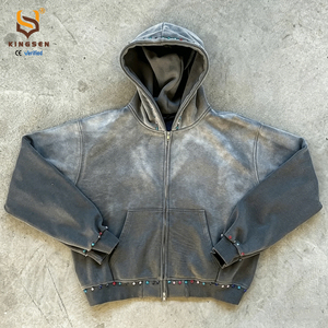 Acid Wash 100% Cotton Heavyweight Embroidered Plain Dyed Oversized Autumn Hoodie Custom DTG Logo Luxury Streetwear - Product Image 1