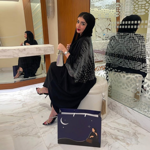 212 tradizionale Cardigan nero con perline di strass <span class=keywords><strong>Aya</strong></span> da donna vestito musulmano modesto lusso <span class=keywords><strong>Aya</strong></span> Dubai Robe da donna abbigliamento islamico - Product Image 2