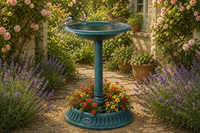 Bain d'oiseaux en résine plastique verdigris, résistant aux intempéries, sur piédestal, style antique, écologique, léger, design KD, décoration de jardin