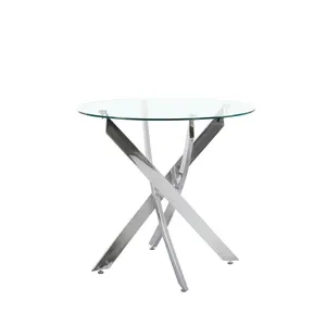 Sinochic Modern design dining table and chair toughened glass with metal legs round casual table