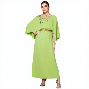 Blusa Étnica Elegante de Poliéster Transpirable con Pedrería Fucsia, Escote Corazón, Largo hasta el Tobillo, Mangas Regulares, Estilo Islámico Modesto para Eid - Product Image 4