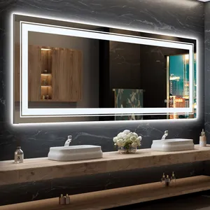 European Luxury 70*90 Waterproof Led Back-lit Bathroom Mirrors for Hotels LED Light Aluminum Framed with Black Customized Logo