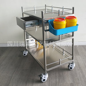 Chariot de rangement mobile en acier inoxydable Sichuan Ruilang 600x450x850mm à deux ou trois niveaux, chariot d'hôpital - Product Image 1