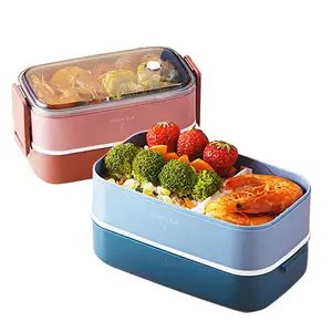 2 Stapelbare Bpa Gratis Magnetron Lonchera Lunchcontainer Met Verdeler Geïsoleerde Bento Plastic Lunchbox Voor Kinderen