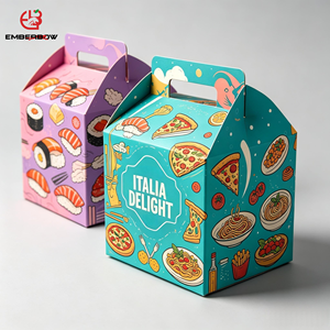 Boîte à fast-food en papier kraft personnalisée avec logo EBB, pour poulet frit, hamburgers et frites, avec poignée, impression quadricolore, auto-érection - Product Image 1