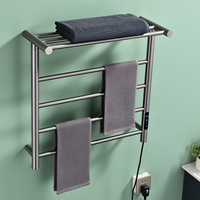 Toallero Calefactable de 60x60.5cm en Color Gris Metálico con Soporte para Toallas, Acero Inoxidable 304, Montado en la Pared, Calentador de Toallas para Baño de Hotel