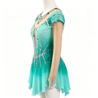 Robe de patinage artistique vert menthe dégradé, ornée de strass faits à la main, dos évidé, pour adultes et enfants