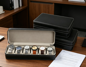 Premium PU leather watch box with soft velvet lining precise stitching zipper closure for watch storage - Product Image 2