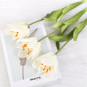 Bouquet de tulipes artificielles 47 cm en caoutchouc souple au toucher naturel, décoration de mariage, cadeau - Product Image 1